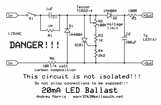 20mA LED Ballast designed by Andrew R. Morris