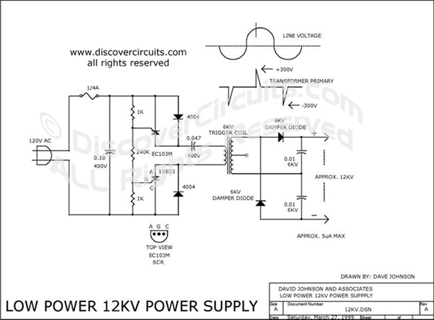 Circuit Low Power 12V Power Supply designed by Dave Johnson, P.E. (March 27, 1999)