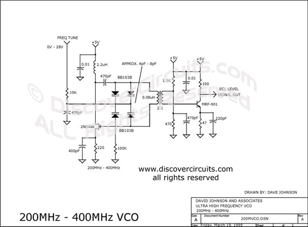Circuit 200MHz400MHz VCO designed by David A. Johnson, P.E.  (March 19, 1999)
