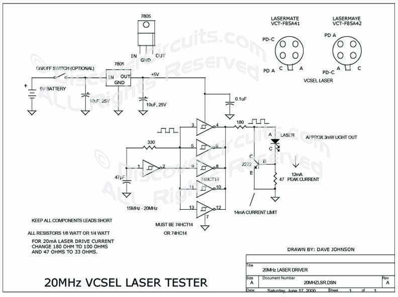 Circuit 20MHz VCSEL Laser Tester designed by Dave Johnson, P.E. (June17, 2000)