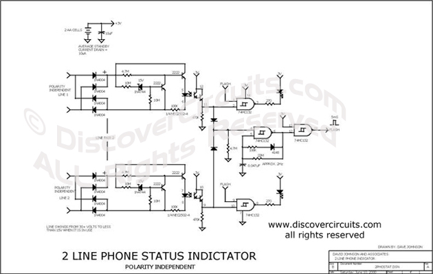 
2 Line Phone Statue Indicator , Circuit designed by David A. Johnson, P.E.