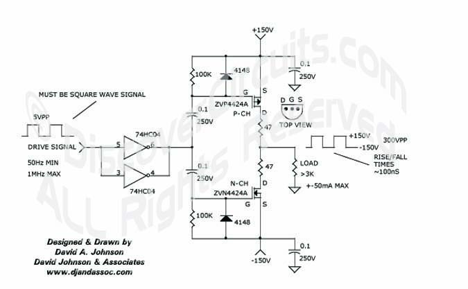 Circuit 300V Peak to Peak Signal Generator designed by Dave Johnson, P.E. (June 3, 2000)