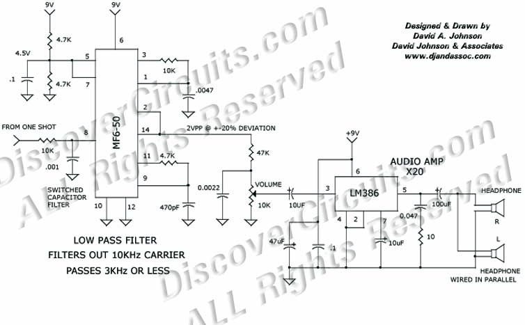 Circuit 3KHz Low Pass Filter & Audio Amp designed by Dave Johnson, P.E. (June 4, 2000)