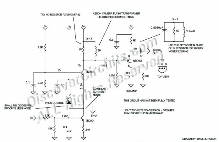 
40KHz Light Receiver Front End Circuit , Circuit designed by David A. Johnson, P.E. (June 14,2000)