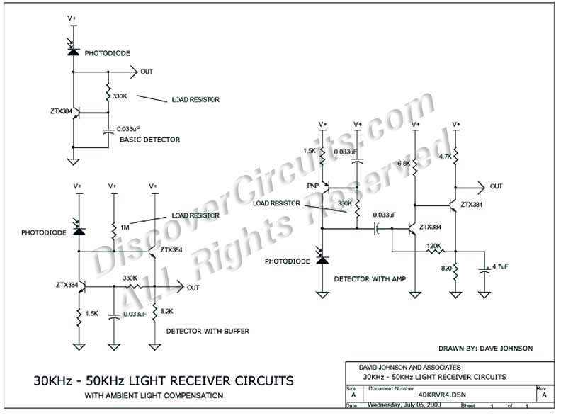 Circuit 30KHz -50KHz Light Receiver  (July 6, 2000)