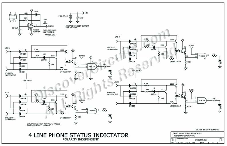 Circuit 4 Line Phone Statue Indicator designed by David A. Johnson, P.E.