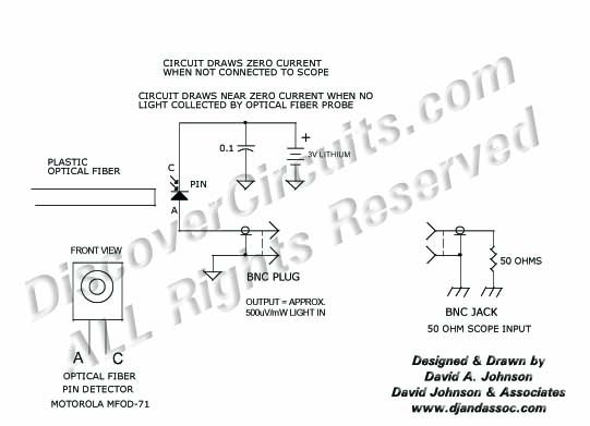 Circuit 50MHz Bandwidth Light Probe designed by Dave Johnson, P.E. (June 4, 2000)