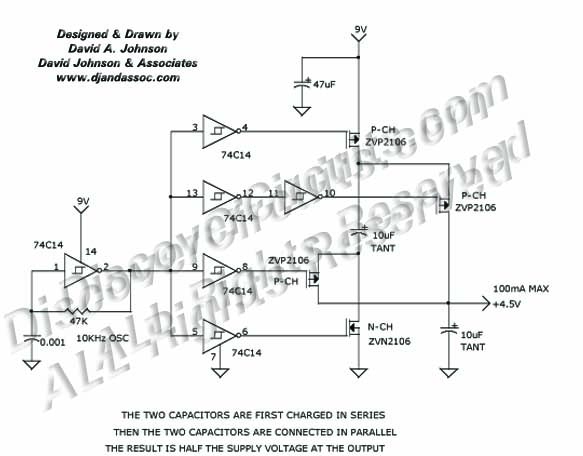 
charge Pump voltage divider , Circuit designed by David A. Johnson, P.E. (July 8, 2000)