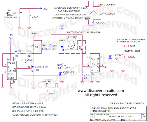 
Intrared Safefy Switch Circuit , Circuit designed by David A. Johnson, P.E. (July 11, 2005)