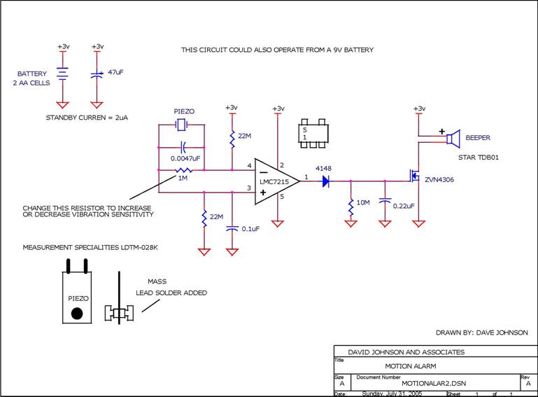 Circuit Motion Alarm designed by David A. Johnson, P.E. (July 31, 2005)