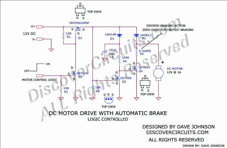 DC Motor Drive with Automatic Brake circuit designed by Dave Johnson