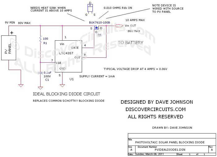 Ideal Diode for PV Solar Panel designed

 by David Johnson March 6, 2011