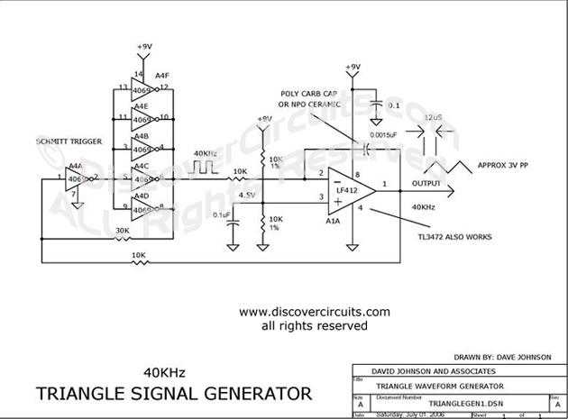 Circuit Triangle Signal Generator Circuit designed by Dave Johnson, P.E. (July 1, 2006)