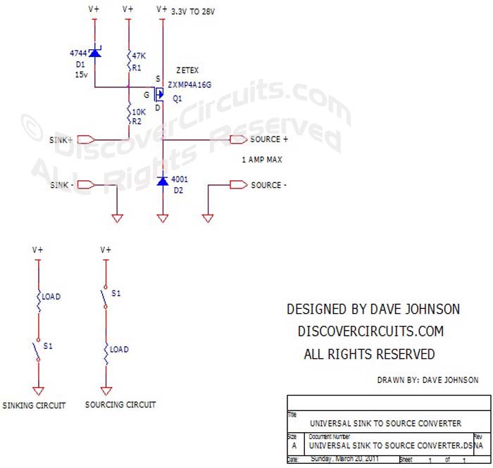 Sink to Source Universal DC Converter designed by Dave Johnson