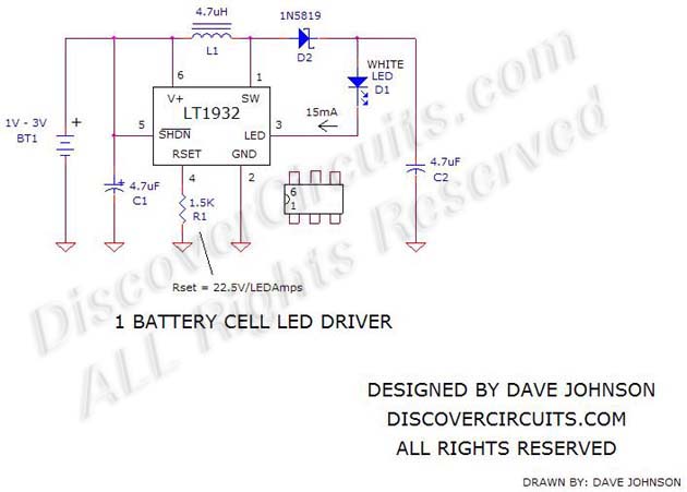 1 battery Cell LED Driver Circuit schematic (Sept 26, 2009)