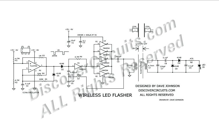 wireless LED Flasher, circuit designed

 by David A. Johnson
