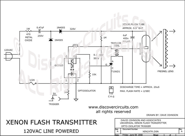 Circuit Xenon Flash Transmitter designed by Dave Johnson, P.E. (June 9, 2000)