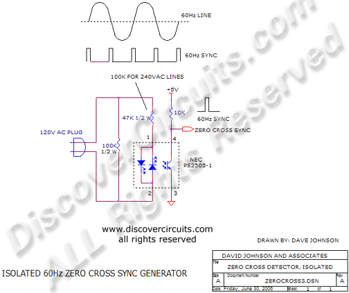 Fully Isolated 50/60Hz Sync Generator designed by David A. Johnson, P.E., 12/12/2004