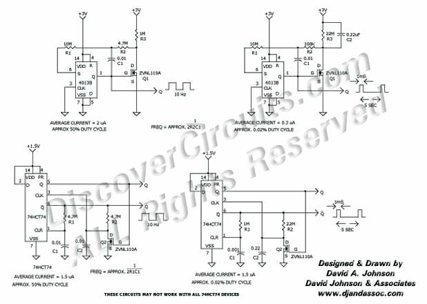 Circuit Low Power D Flip/Flop Oscillators designed by David A. Johnson, P.E.