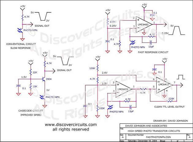 Circuit Photo Transistor Interface Circuits designed by David A. Johnson, P.E. (Dec 18, 2004)