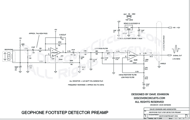 Circuit Geophhone Footstep Detector Preamp Schematic