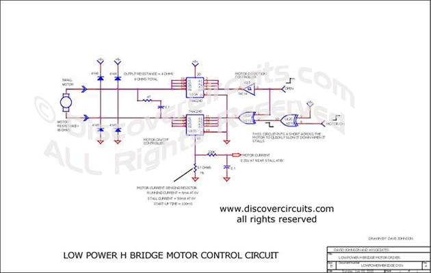 Circuit Lower Power H Bridge Motor Control Circuit designed by David A. Johnson, P.E.
