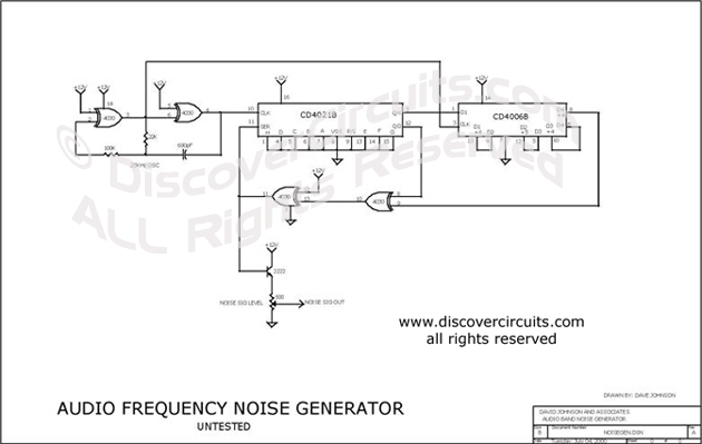 Circuit Audio Frequency Noise Generator designed by David A. Johnson, P.E. (March 12, 2002)