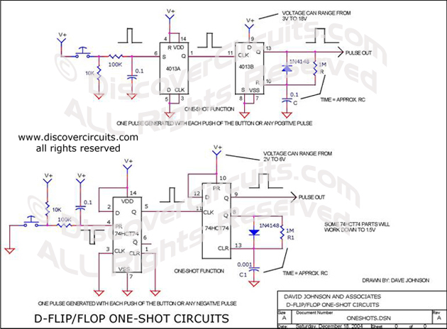 Circuit D-Flip/Flop One-Shot Circuits designed by David Johnson, P.E. (Dec 18, 2004)