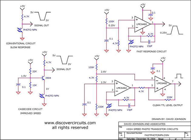 Circuit Photo Transistor Interface Circuits designed by David A. Johnson, P.E. (Dec 18, 2004)