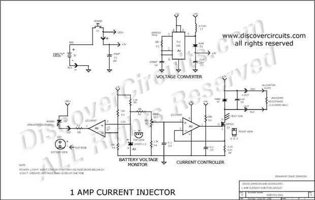 Circuit 1 AMP Current Injector designed by David A. Johnson, P.E.