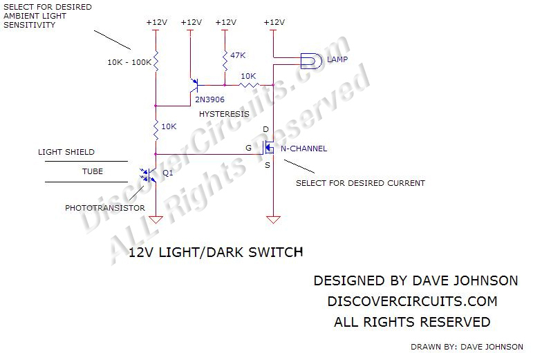 
Switch Hobby Circuit12v Light/Dark schematic designed

 by Dave Johnson