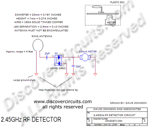 Circuit 2.45GHz RF Detector Circuits designed by David Johnson, P.E. (July 2, 2006)
