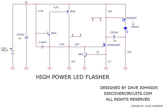 Circuit-High Power LED Flasherdesigned by Dave Johnson
