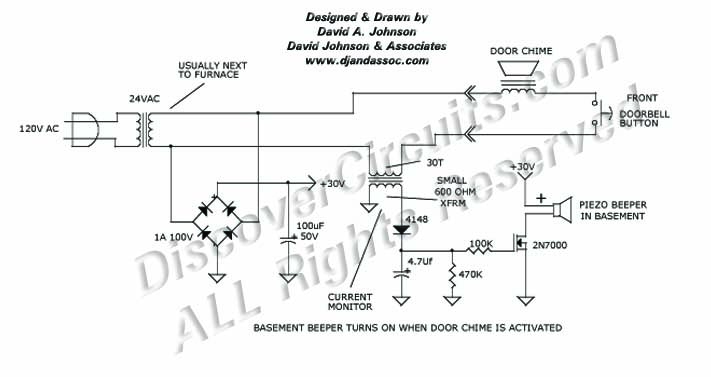 Circuit Basement Doorbell Beeper designed by David A. Johnson, P.E. (June 4, 2000)