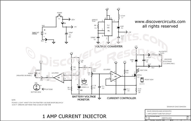 Circuit 1 AMP Current Injector designed by David A. Johnson, P.E.