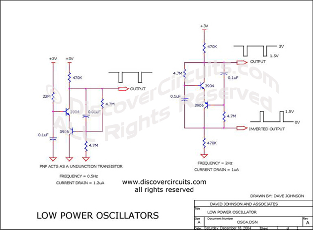 Circuit Low Power Oscillators designed by Dave Johnson, P.E. (Dec 18, 2004)