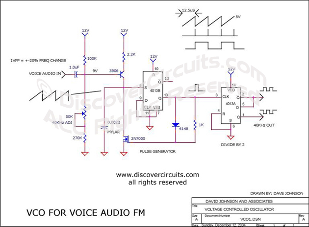 Circuit VCO for Voice Audio FM designed  by David Johnson, P.E. (Dec 12, 2004)